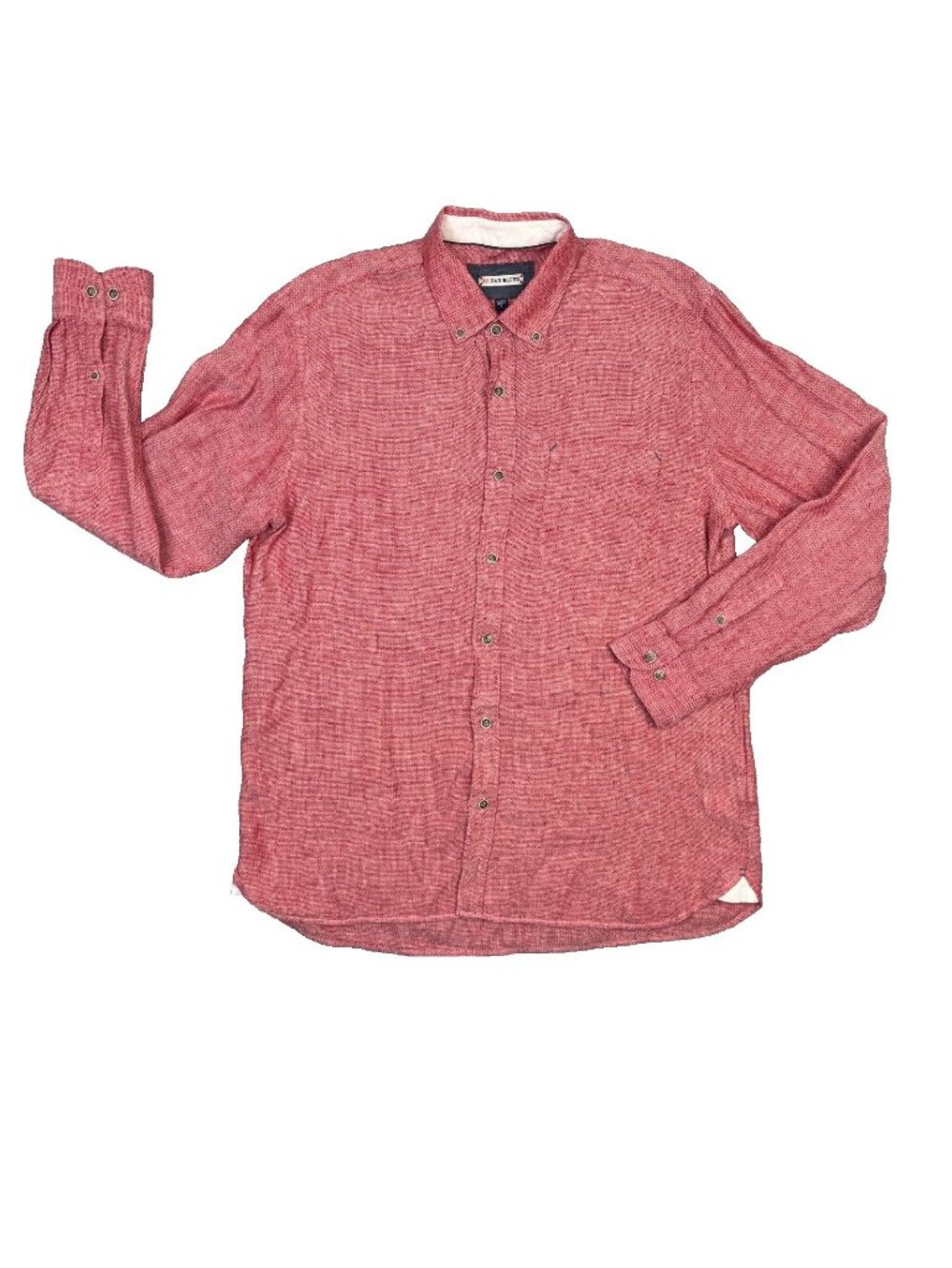 32 Bar Blues Shirt Mens Large Red Linen Blend Long Sleeve Button Up Lightweight